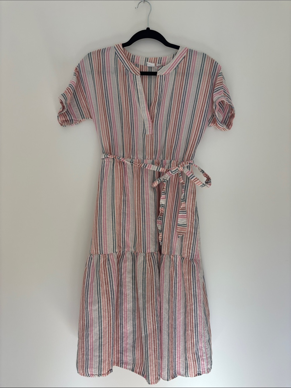 GAP Pink Stripe Tie-Waist Midi Dress
